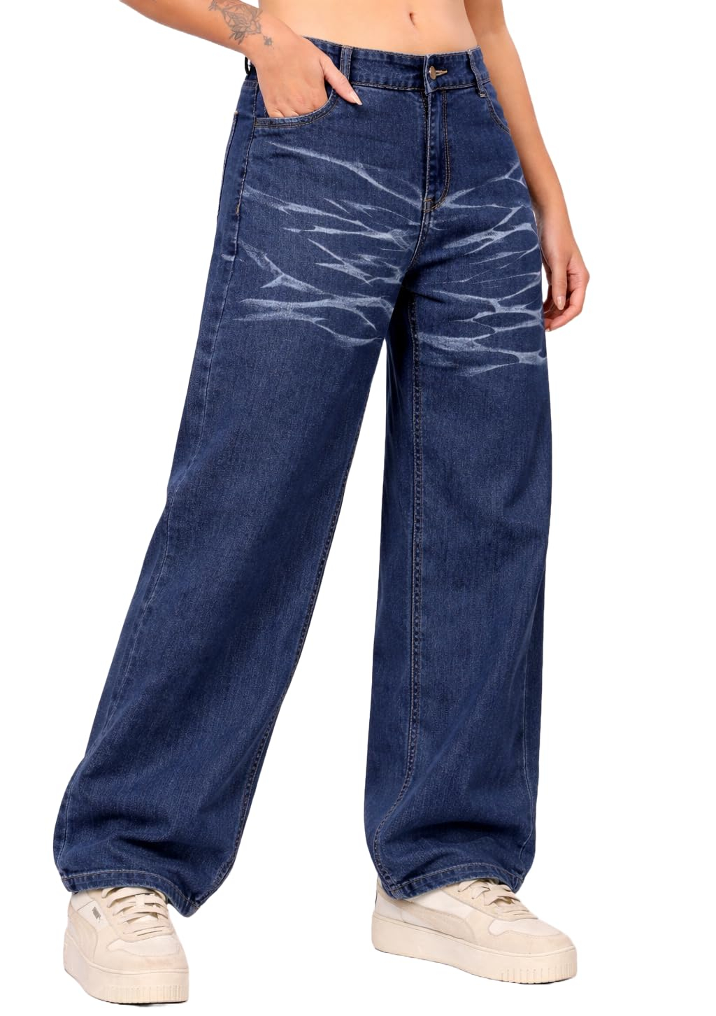 Women's Dark Blue Mid-Rise Relaxed Straight-Leg Jeans