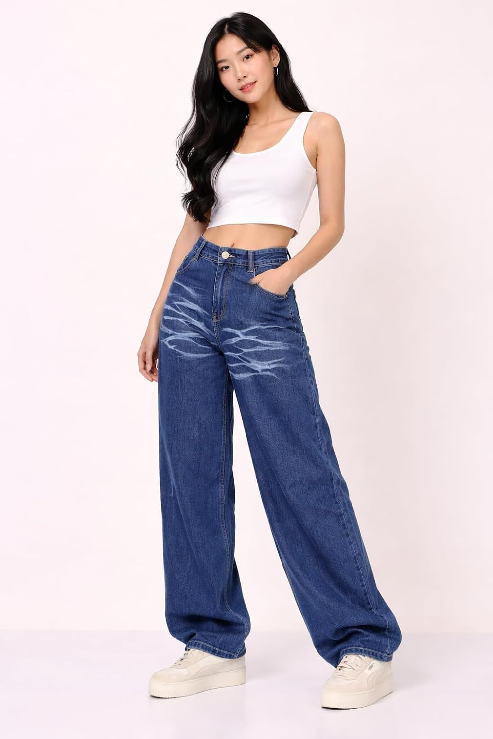 Women's Dark Blue Mid-Rise Relaxed Straight-Leg Jeans - Image 4