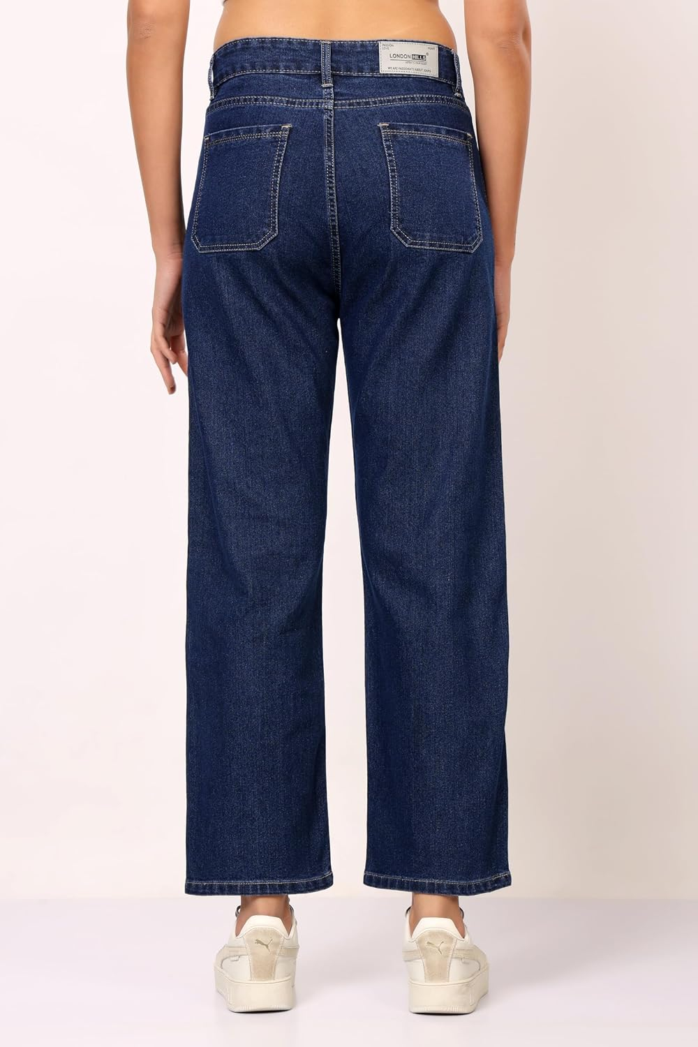 Women's Dark Blue Mid-Rise Relaxed Straight-Leg Jeans - Image 6